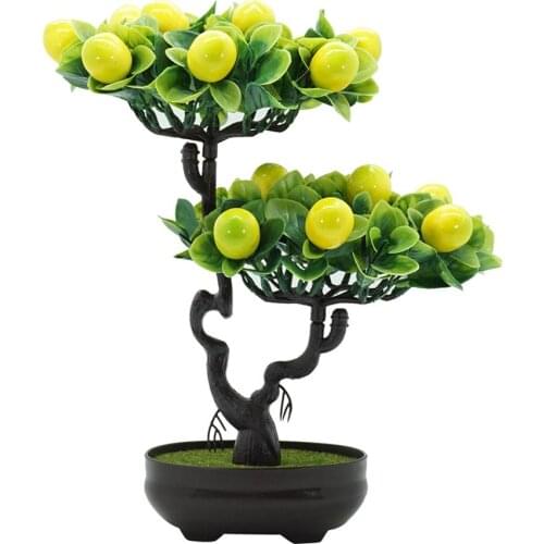 2020 Bonsai Plastic Artificial Fruit Tree Artificial Peach Orange Fruit Tree Artificial Plants Potted Bonsai Desktop Bonsai