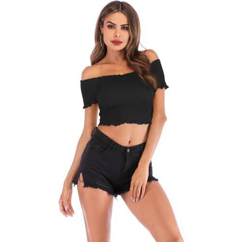 2021 new fashion halter sexy T-shirt top solid color short short-sleeved T-shirt