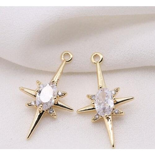 21x12MM Gold Color Brass and Zircon Cross Star Charms Pendants Jewelry Making Supplies Findings Accessories