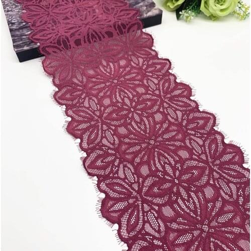 3y/lot Width 19cm Wine Red Floral Elastic Eyelash Lace Trim For Lingerie Sewing Craft DIY Apparel Fabric Lace Garment Accessory