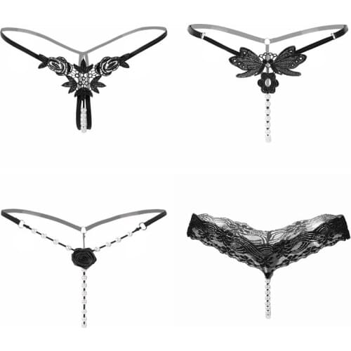 4pcs/lot Sexy Lace Lady Thongs Low Waist Pearl G String Fashion Seductive T-back 30
