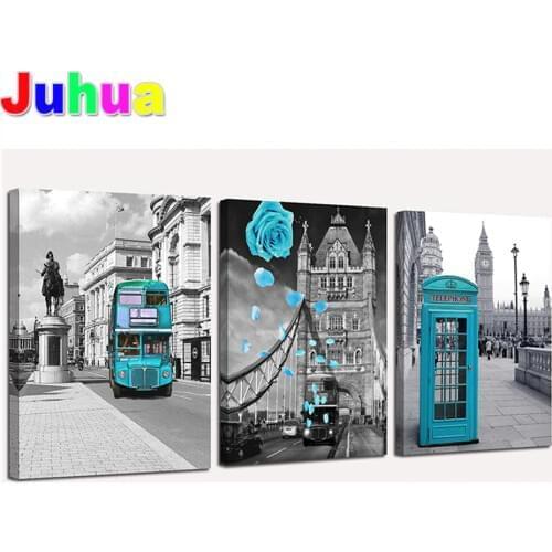 Full Round Square Drill 5D Diy Diamond Painting London Street Bus Rose Embroidery Flower Cross Stitch Mosaic Wall Sticker