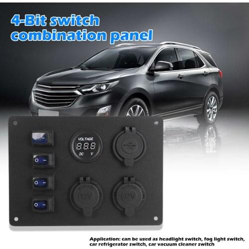 Black ABS + Nylon 4 Gang Rocker Switch Panel Voltmeter 3.1A USB Car Charger Dual 12V Outlets 16.9*12*9.5cm/6.65*4.72*3.74"