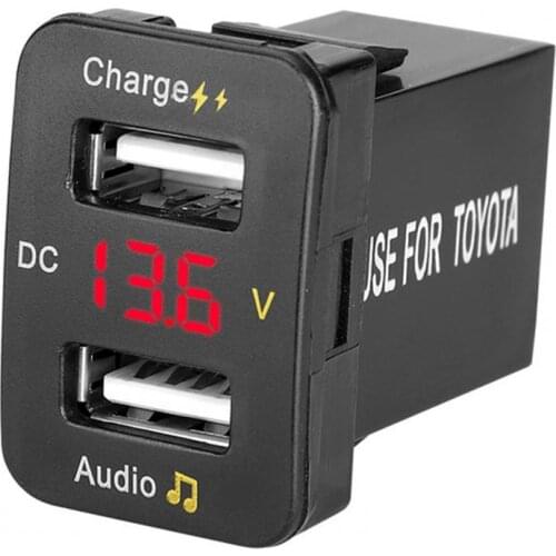 QSWU Car Dual-USB Intelligent QC3.0 Mobile Phone USB Charger with Audio Input U Disk for Toyota