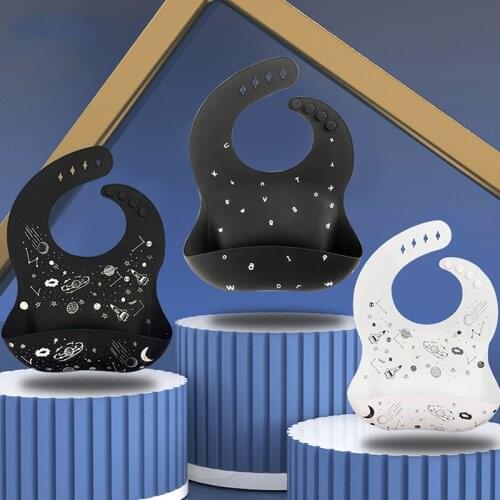 Printed Baby Bibs Waterproof Soft Silicone Kids Girl Boy Adjustable Children Bib Solid Color Baby Feeding Stuff