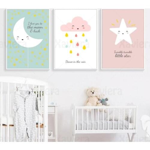 Nordic Kids Posters Cartoon Cute Moon Star Cloud Canvas Print Painting Nursery Wall Art Baby Room Home Decoration Wall Pictures