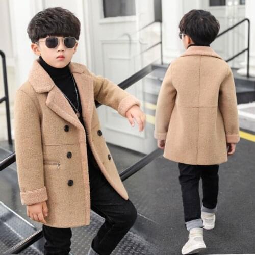 2021 Fashion Autumn Winter Parka Kids Boys Woolen Coat For 2 4 6 8 12 14Yrs Kids Outerwear Solid Color Warm Thicken Clothing