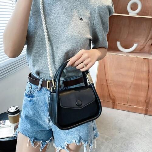 Designer Pearl Chain Shoulder Bag Women Casual Pu Magnetic Buckle Square Womens Handbag Luxury Brand Solid Woman Messenger Bag