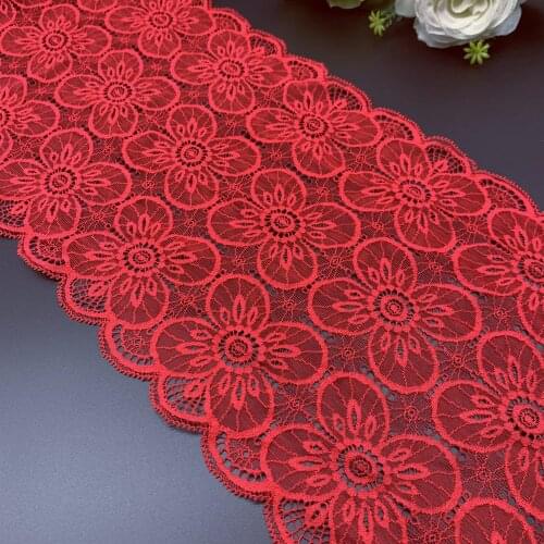3y/lot 23cm Stretch Elastic Lace Fabric Red DIY Crafts Sewing Supplies Decoration Accessories For Bikini Underware Lace Trim