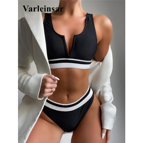 New Sexy Splicing V Shaped Mid Waist Bikini Female Swimsuit Women Swimwear Two-pieces Bikini set Bather Bathing Suit Swim V2975