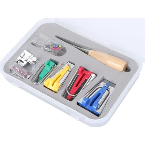 Box of Binding Snap on Foot Bias Tape Maker Awl Pin Set Quilting Sewing DIY Apparel Sewing Tool
