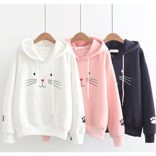 Cat Face Print Hoodie Drawstring Poleron Mujer 2020 Cute Korean Hoodie 3xl Plain Sweatshirt Harajuku Women Streetwear Hoodie Xxl