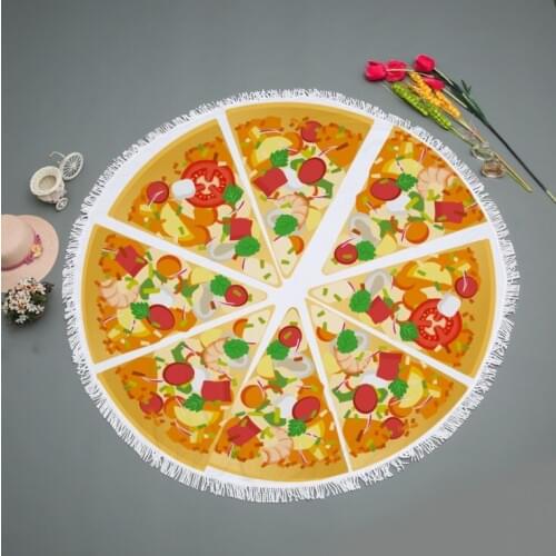 Round Beach Towel Donut Pizza Microfiber Towel Polyester Home Decoration Bath Towel for Adults Mat Serviette De Plage