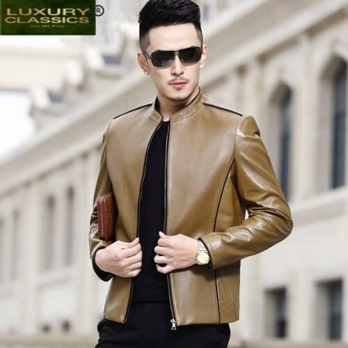Coat Sheepskin 100% Real Men Streetwear Natural Genuine Leather Jacket Male Jacket Motorcycle Mens Leather Jacket 168807