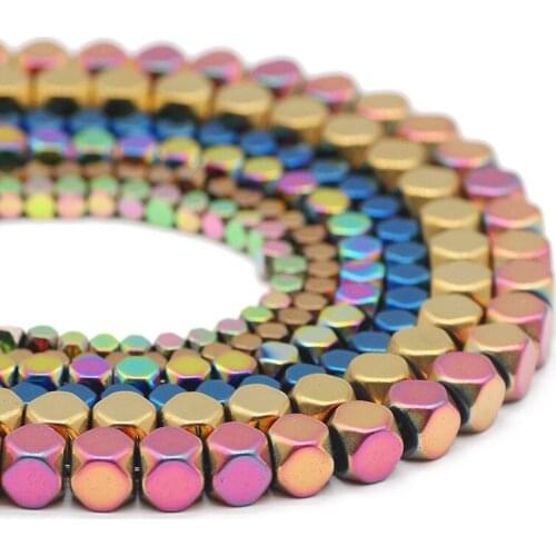 Hematite Natural Stone Faceted Square Cube 3/4/6MM Blue,Gold,Charm Spacer Loose Beads For Jewelry Making Handmade DIY Bracelets