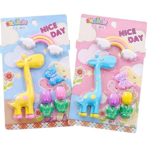 6packs/lot Kawaii Stationery Eraser Cute Cartoon Card Giraffe Rainbow Korean Eraser School Student Kids Supplies Gift