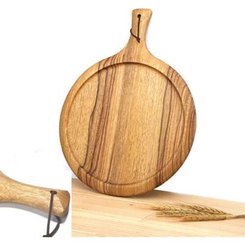 Unlacquered Solid Wood Round Chopping Block Nordic Style with Handle Wooden BreadBoard Pizza Zebra Plate Kitchen Cooking Utensil