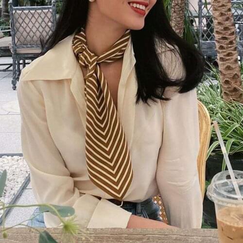 Brand New 70x70 cm Womens Multifunctional Imitation Silk Scarf Elegant Striped Printing Casual Satin Small Square Scarf Shawl