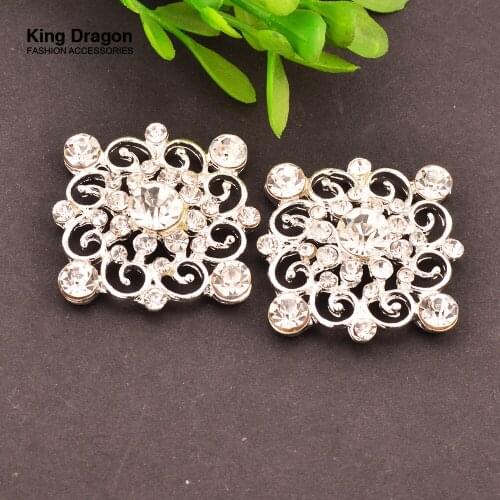 Square Rhinestone Embellishment button Without Loop 25MM 20pcs/lot Flat Back Silver Color KD338
