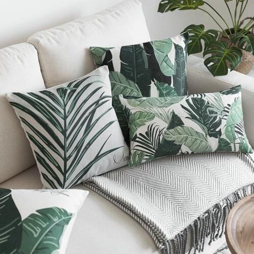 Wholesales Decorative Cushion Cover Green Tropical Leaves Banana Palm Leaves Cushions Case Pillow Case Home Decor 45x45cm/30x50c