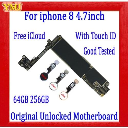 Original unlocked for iphone 8 4.7inch Motherboard without/with Touch ID for iphone 8 Logic Boards with IOS Fingerprint function