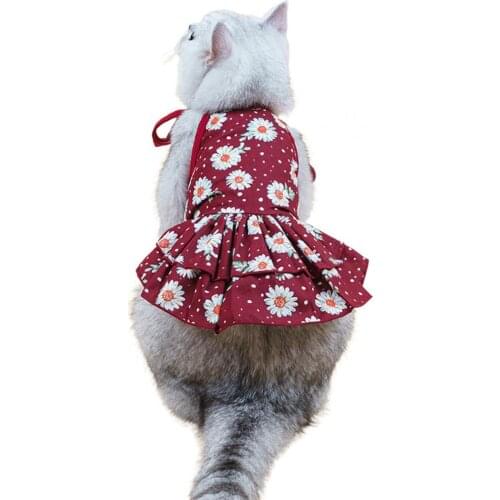 Pet Dress Floral Print Sweat-absorbent Casual Cat Dog Suspender Skirt for Vacation