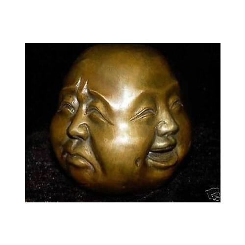 Crafts Arts super 4 expression Copper Face Buddha Tibet 8.5x8x7cm Garden Decoration 100% real Brass Bronze
