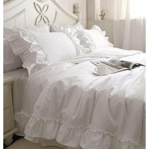 Romantic white falbala ruffle lace bedding sets/princess duvet cover set,solid color comforter sets,twin full queen king