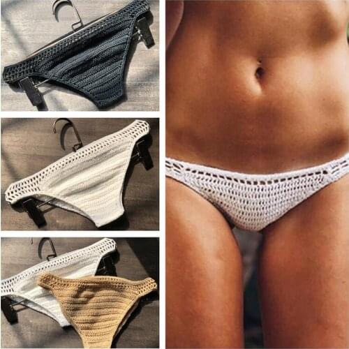 Sexy Handmade Cotton Crochet Beach Bikini Bottom Swimwear Women Swim Briefs Swimsuit Panties Underwear Thong Bikini Bottom