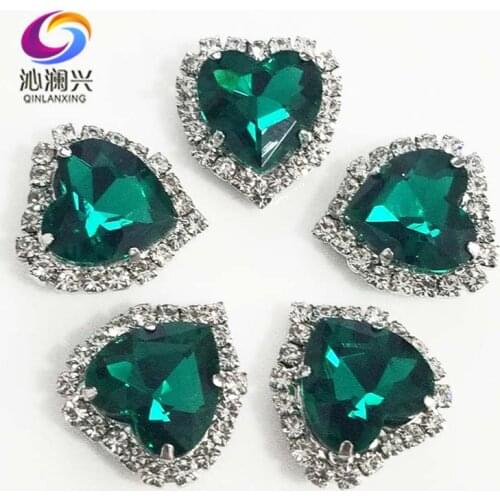 Silver base Malachite green top grade Crystal glass buckle,heart shape sew on rhinestones Diy/jewelry accessories 12mm/14mm/18mm