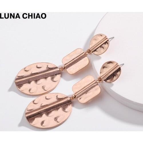 LUNA CHIAO Worn Rose Gold Silver Plating Disc Hammered Metal Drop Statement Earrings for Fall Winter