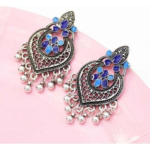 Fashion Metal Tassel Dangle Earrings hollow heart earrings simple tassel pendant small ball earrings For Women Ethnic Indian Jew