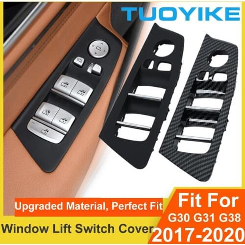 Car Styling Black Carbon Fiber Interior Window Lift Switch Button Repair Cover Trim For BMW NEW 5-series G30 G31 G38 M5 F90 2017