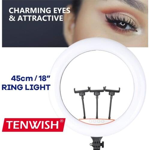 TENWISH 18in Led Ring Light 18 Inch Ring Lamp 55W Ringlight Photography Lamp With Tripod Stand For Phone Makeup Youtube Tiktok