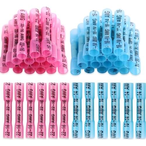 200PCs Heat Shrink Butt Wire Connectors Waterproof Solder Seal Heat Shrink Terminals Electrical Crimp Terminals