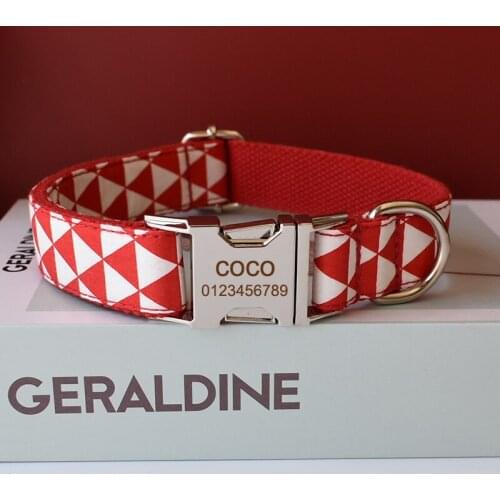 Triangle 01 Personalized Dog Collar Leash Nylon Print Dog Collars for Small Medium Large Pet Pitbull German Shepherd Puppy