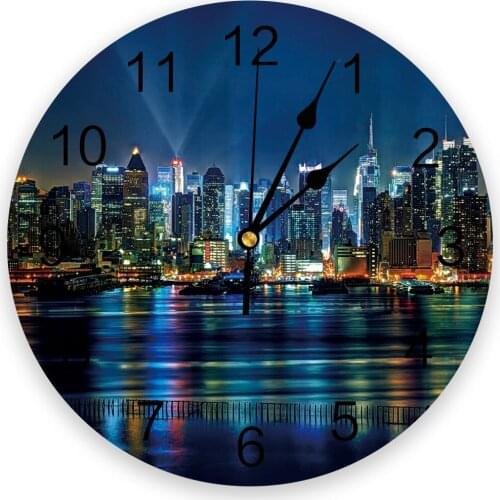 Gorgeous Night City 3d Wall Clock Modern Design Farmhouse Decor Kitchen Vintage PVC Round Clock Living Room Decoration