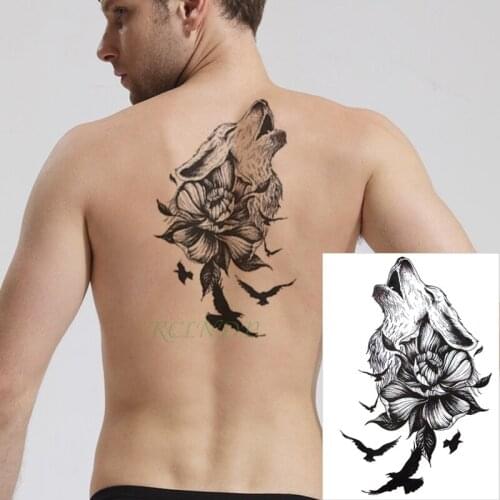 Waterproof Temporary Tattoo Sticker roaring wolf head bird animal flower tatto black flash tatoo fake big tattoos for men women
