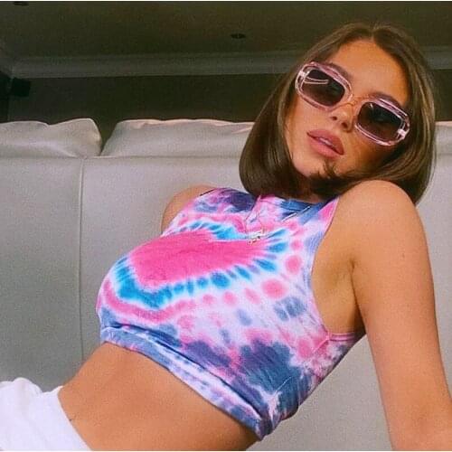 Women Love Tie Dye Y2K Cropped Top Sleeveless Tops Short T-Shirts Round Neck Casual Tees Party Summer Clothes