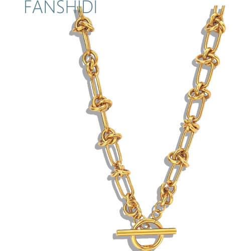 FANSHIDI collier acier i Weave Knot Gold Necklace For Women Toggle Choker Gold Color Stainless Steel Chunky Chain Collier