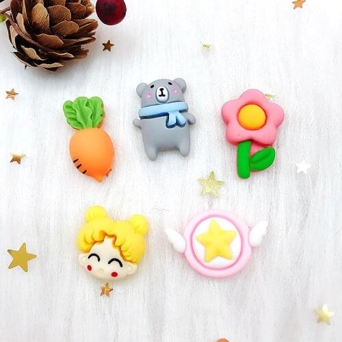 6Pcs 23mm 5types Moon Cosplay CharmTruncheon Resin Diy Findings Cute Cartoon Anime Earring Accessories Jewelry Making Handmade