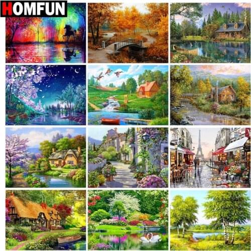 HOMFUN 5D Diy Diamond Painting Cross Stitch "Mountain tree landscape" Home Decor Full Rhinestones Inlay Diamond Embroidery