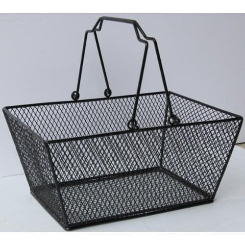 Free Shipping 10pcs Black Cosmetics Storage Baskets Hollowed Out Design Skep With Handle Iron Wire Mesh Shopping Basket