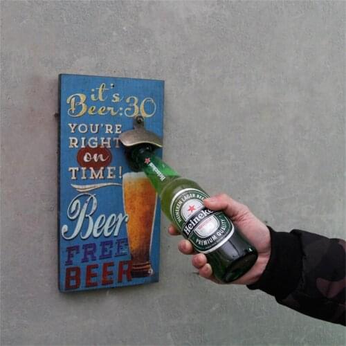 Wooden Wall Bottle Opener Retro Beer Bottle Opener Wall Hanging Creative bar restaurant beer bottle openers Home Wall Decor open