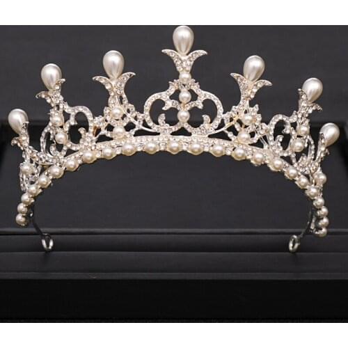 Trendy Silver color Diadem Pearl Wedding Crown Crystal Hair Jewelry Bride Hair Ornaments Headpiece Wedding Hair Accessories