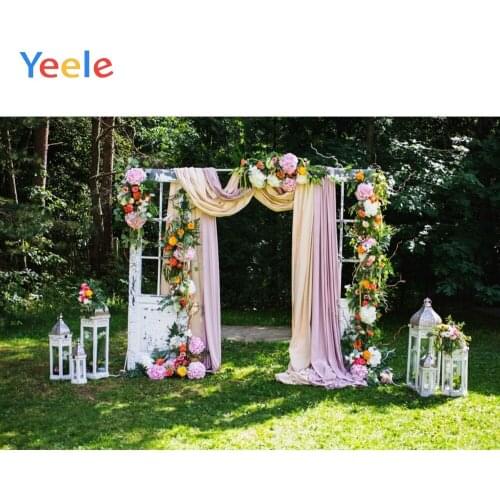 Yeele Wedding Photocall Flower Frame Pink Curtain Forest Grassland Photography Background Photographic Backdrop for Photo Studio