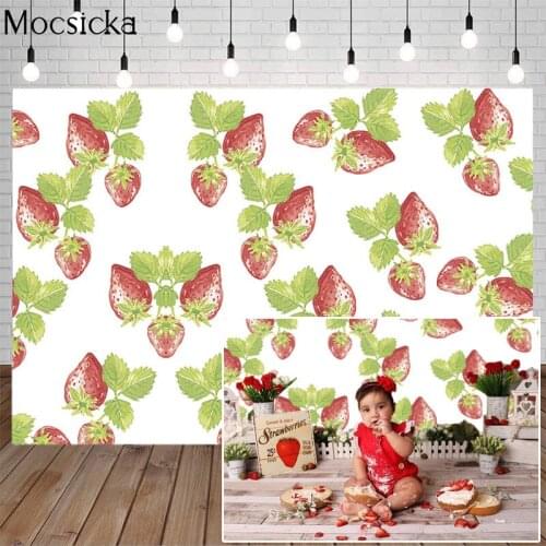 Fruit Sweet Strawberry Theme Backdrop Girl Cake Smash Photography Background Children 1st Birthday Decoration Props Photo Studio