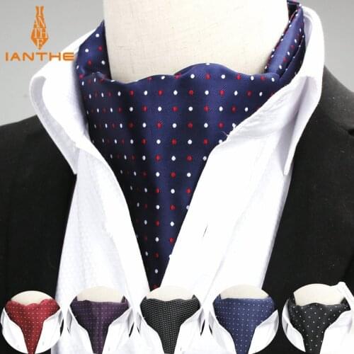 2018 Polka Dot Designer Mens Jacquard Woven Cravat Wedding Cravats New Navy Mens Smooth Ascot Ties For Men Tie Necktie Neckwear