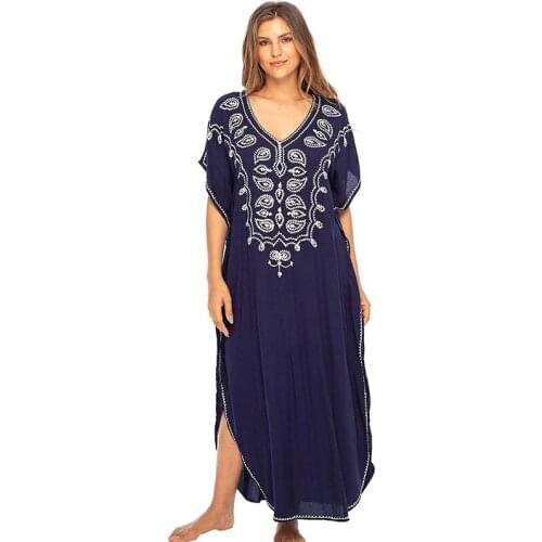 Cotton Long Beach Dress Beach Coverups for Women Pareo de Plage Swimsuit Cover up Beach Sarongs Swimwear Kaftan Beach Q1198