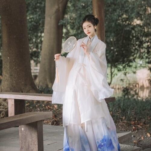 Customized Original Hanfu Womens Clothing Ming-made Three-piece Pleated Skirt with Stand-up Collar and Slanted Cardigan Shawl